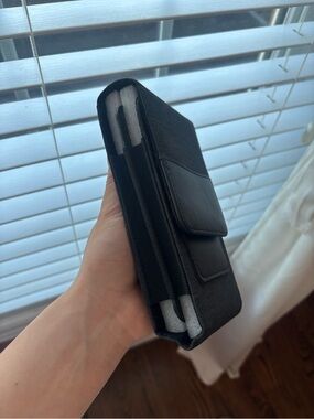 Black Fabric Wallet Phone Case with Faux Leather Flap